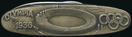 Stamp of Olympics Pocket knife, 78x19mm, silvered, showing aerial vi