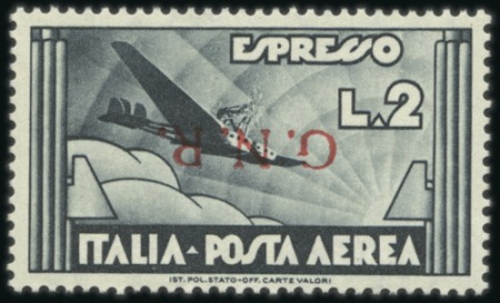 Stamp of Italy 1944 2L Grey with red "G.N.R." overprint INVERTED,