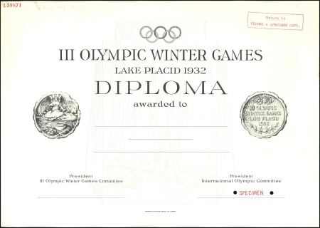Stamp of Olympics » 1932 Los Angeles 1932 Los Angeles. Winner's Diploma Specimen from t
