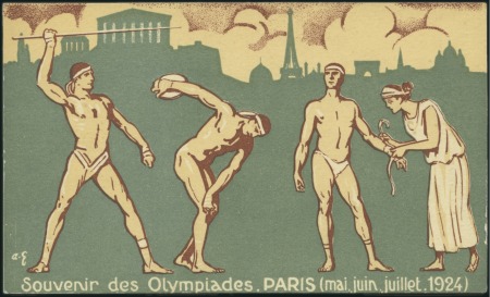 Stamp of Olympics Three art deco 15c postal cards by Blanche (one wi