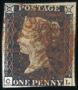 Stamp of Great Britain » 1840 1d Black and 1d Red plates 1a to 11 Plate 2 CL with 3 fine margins and only just touch