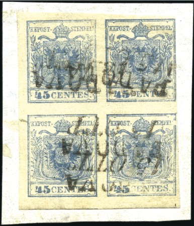 Stamp of Italian States » Lombardy Venetia UNIQUE SHOWPIECE: Only Known Used Block on Ribbed 