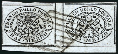 Stamp of Italian States » Papal States 1852, 1/2 b. grigio, coppia orizzontale con interspazio di gruppo