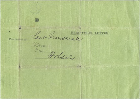 Stamp of Great Britain » Postal History » Pre-Adhesive & Stampless 1853 "Registered Letter" green wrapper, complete, 