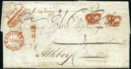 Stamp of Ireland 1829 Entire sent registered to Dublin at 2s8d rate