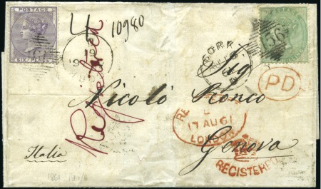 Stamp of Great Britain » 1855-1900 Surface Printed 1861 (Aug 16) Wrapper to Genoa bearing 1855-57 6d 
