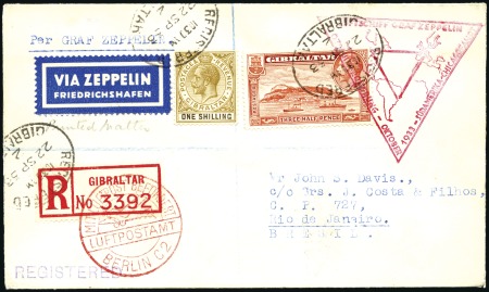 Stamp of Gibraltar 1933 Chicago Flight by Graf Zeppelin, attractive r