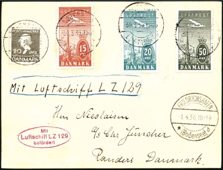 Stamp of Denmark 1936 Zeppelin "Hindenburg" 1st S.A. Flight cover,