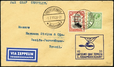 Stamp of Malta 1933 Graf Zeppelin 3rd South America Flight cover