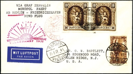 Stamp of Germany » Plebiscite Areas » Saar 1931 Graf Zeppelin Polarfahrt cover franked by pai