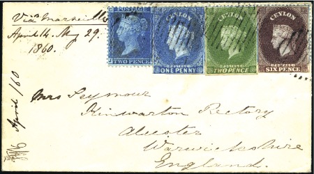 Stamp of Ceylon 1860 Envelope sent to England, initially bearing s