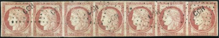 Stamp of Colonies françaises » Cochinchine 1872 Bande de sept du Cérès 80c n°21, obl. losange