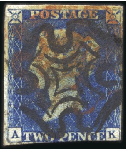 Stamp of Great Britain » 1840 2d Blue (ordered by plate number) Plate 1 AK, touched at bottom, cancelled by BOTH b