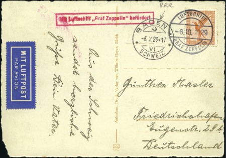Stamp of Germany » German Empire 1929 (Oct 6) Graf Zeppelin Swiss Flight postcard d