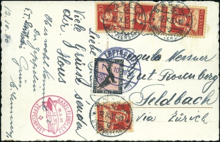 Stamp of Switzerland / Schweiz 1930 (Oct. 12) Graf Zeppelin Swiss flight mixed fr