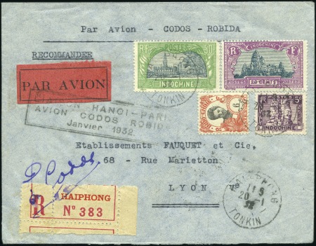 Stamp of Colonies françaises » Indochine 1932 (Jan 20) Hanoi-Paris flight by Codos and Robi