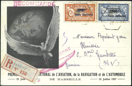 Stamp of France 1927 Marseille Salon overprints, set tied by hexag