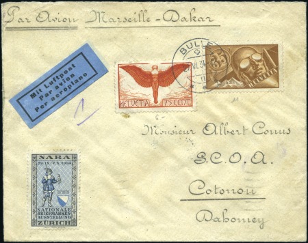 Stamp of Switzerland / Schweiz 1934 (Jul 29) Envelope from Bulle to Cotonou (Daho