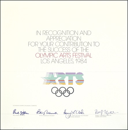 Stamp of United States Certificate for contribution to the Olympic Arts F