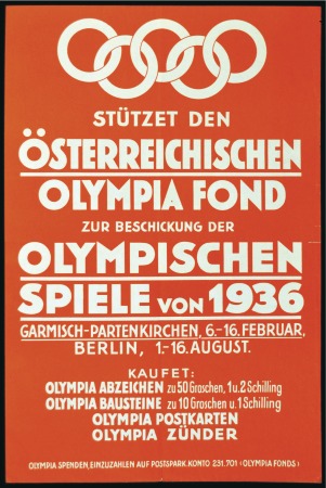 Stamp of Germany » German Empire » German Empire, 1933/45 Third Reich Austrian Olympic Fund poster, 305x460mm, advertisi
