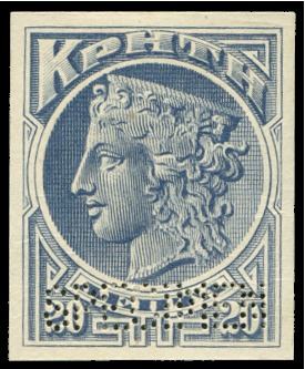 Stamp of Crete 1900 First issue 20L trial colour die proof in ult