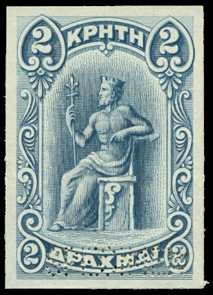 Stamp of Crete 1900 First issue 2D trial colour die proof in blue