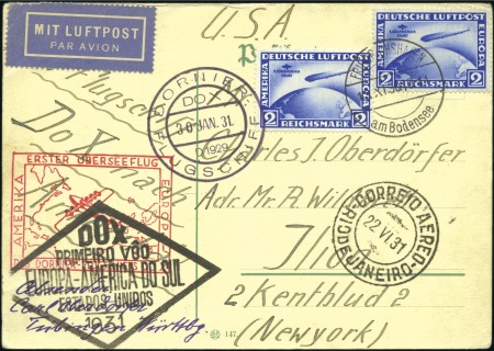 Stamp of Germany » German Empire 1931 Do-X flight pc with two 2RM "S.A. Flight"