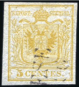 Stamp of Italian States » Lombardy Venetia 1850-57 5c Lemon Yellow, scarce shade of the first