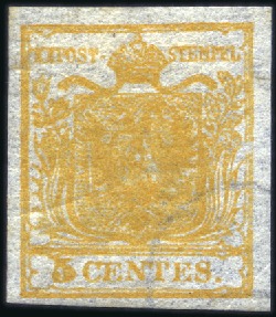Stamp of Italian States » Lombardy Venetia 1850 5c Orange, the thin paper printing clearly sh