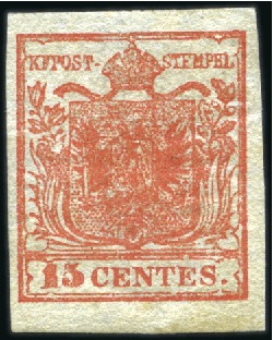 Stamp of Italian States » Lombardy Venetia 1850 15c Vermilion Red, type I from Plate I, large