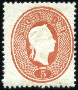 Stamp of Italian States » Lombardy Venetia 1861-62 5s Red, extremely fresh mint example with