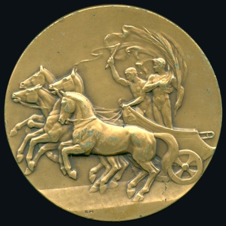 Stamp of Great Britain Participation medal die trial, 50mm, bronzed, show