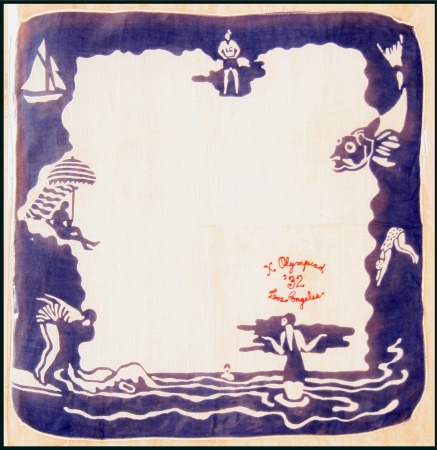 Stamp of United States Cotton handkerchief, 335x340mm, white with blue bo