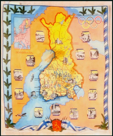 Stamp of Olympics » 1940 Helsinki (Cancelled) Handkerchief, 33x39cm, multicoloured, showing map 