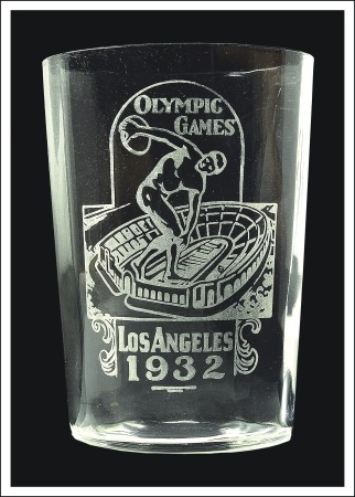 Stamp of Olympics 1932 Los Angeles glass cup, 72mm diameter, 101mm h