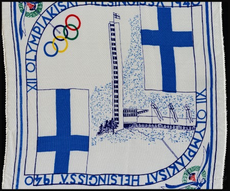Stamp of Olympics Handkerchief, 251x267mm, white with Finnish flags,