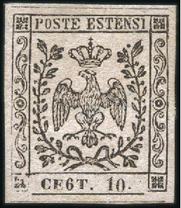 Stamp of Italian States » Modena 185210c on Rose (period after value), "CE6T." variety 
