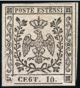 Stamp of Italian States » Modena 1852 10c on Rose, "CE6T." variety (pos. 162 of 240