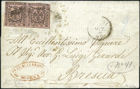 Stamp of Italian States » Modena 1852 10c on Rose, se-tenant pair showing left stam