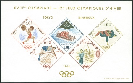 Stamp of Colonies françaises » Monaco MONACO: 1964 Tokyo imperforate deluxe min.sheet, n