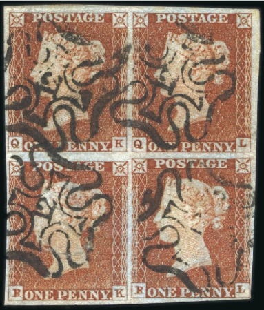 Stamp of Great Britain » 1841 1d Red 1d Red pl.30 QK-RL block of four with fine strikes
