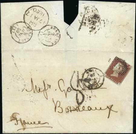 Stamp of Great Britain » 1841 1d Red 1850 Wrapper to France with 1d Red LF with clear t