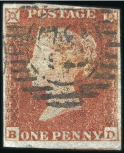 Stamp of Great Britain » 1841 1d Red Plate 175 BD with close to huge margins, neat Lond