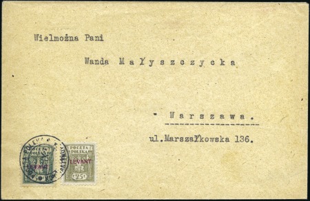 Stamp of Poland » Poland Post Levante 1919 25f & 50f values tied together and to cover b