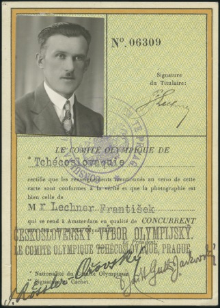 Stamp of Olympics » 1928 Amsterdam Identity Card for Frantisek Lechner a member for t
