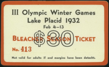 Stamp of Olympics Tickets: Bleachers Season Ticket in red on plastic