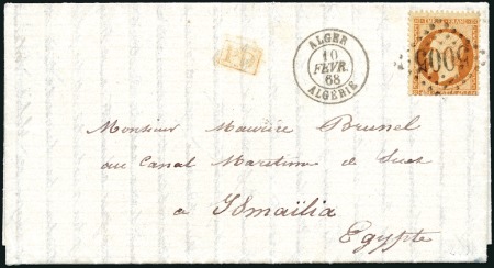 Stamp of Egypt » Suez-Canal Company INCOMING: 1868 (Feb 10) Entire from Alger, Algeria