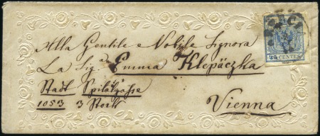 Stamp of Italian States » Lombardy Venetia 1850 45c Blue tied by Brecia cds on beautiful 1857