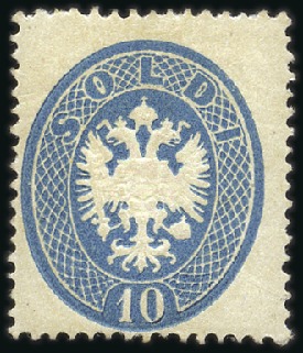 Stamp of Italian States » Lombardy Venetia 1863 10s Blue, perf. 14, mint with only a light hi