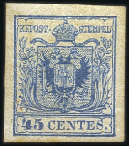 Stamp of Italian States » Lombardy Venetia 1854 45c Blue, Machine Paper, type III, mint with